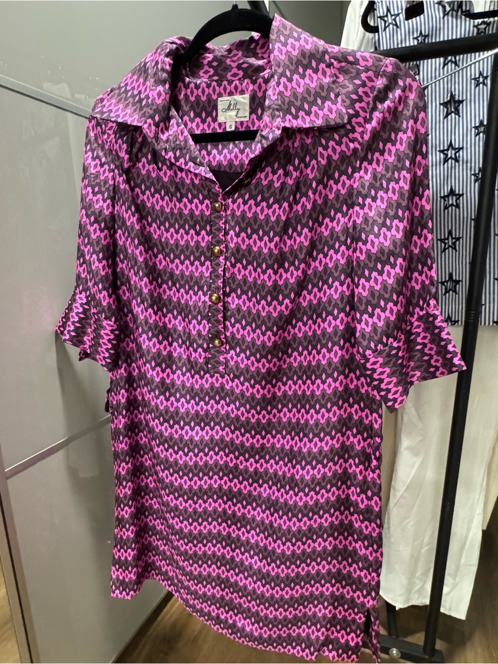Milly Pink & Purple Geometric Button-Front Tunic Dress